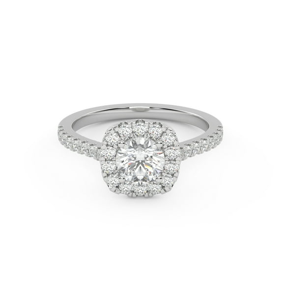 AFFY Halo Solitaire Bridal Engagement Ring for Women, 1.00 Carat (ctw) Round Cut Lab Grown Diamond Eternity Wedding Ring In 14K White Gold Over Sterling Silver F-G-H, SI Quality Ring Size-4