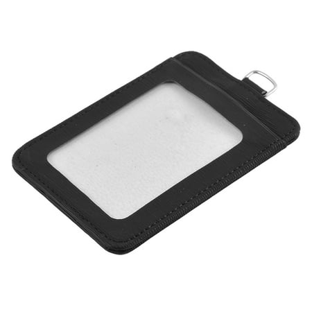 Card Black Faux Leather - Black Faux Leather Vertical Work Business ID Name Card Badge Holder 85mm x 59mm