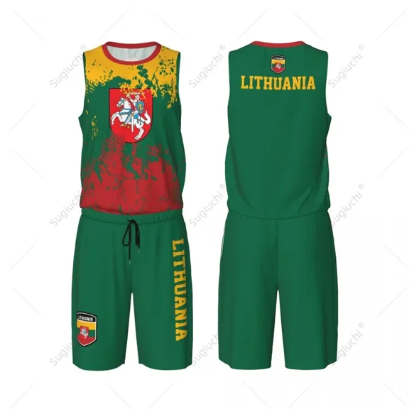 Team-up Lithuania Flag Grain Men Basketball Jersey Set Shirt & Pants Sleeveless Custom Name Nunber Exclusive