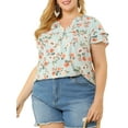 thumbnail image 5 of Agnes Orinda Women's Plus Size Tops Retro Floral V Neck Tiered Short Sleeve Blouses 1X Light Blue, 5 of 7