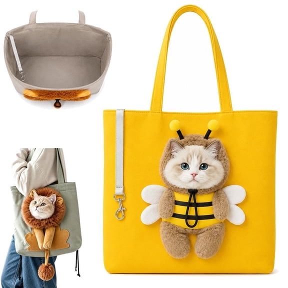 Lion Shaped Cat Carrier Bag,Cute Soft Canvas Pet Carrying with Head Hole Breathable Cozy Carry Plush Cartoon Shaper Bolso,Shoulder Extendable Canvas Handbag for Travel Cats