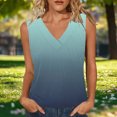 thumbnail image 2 of Mujeres sin mangas Tops de verano gradiente color fuera de posición impresión V-cuello blusa casual Mujeres V-cuello de verano Tops, 2 of 7