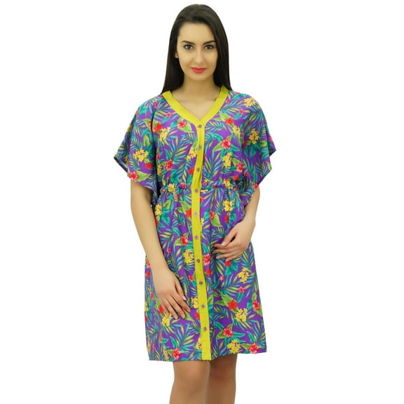 Bimba Women Short Polyester Button-Down Kaftan Beach Coverup Drawstring Caftan