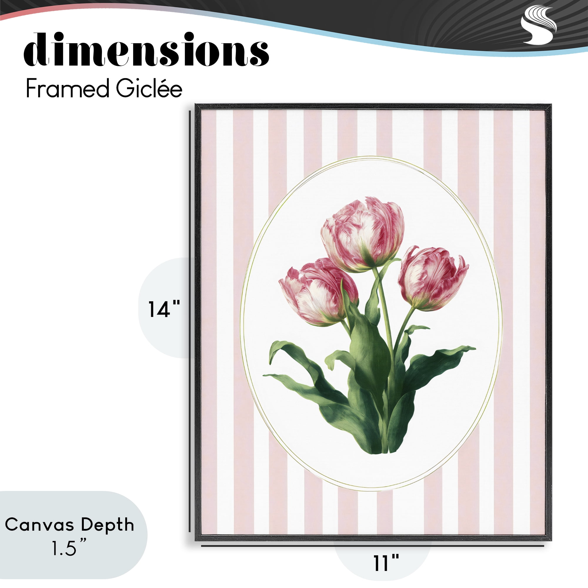 Stupell Industries Spring Tulips on Stripes Black Framed Giclee Art, design by Ink Drop Loft