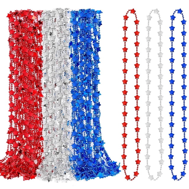 Vacemry Collier 3 Pcs Fête de l'Indépendance, Bijoux Star Rouges Argent Bleus Patriotiques, Ensemble de 3 Pendentifs Star à Cinq Branches pour Fête Nationale Festival Parade, Décorations et Accessoires Patriotiques