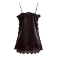 thumbnail image 4 of OOOUM Women Lace Thin Spaghetti Strap Camisole Tunic Tank Top Loose Flow Satin Sleeveless Shirt Summer Lounge Sleep Daily Layering Blouse Brown S, 4 of 5