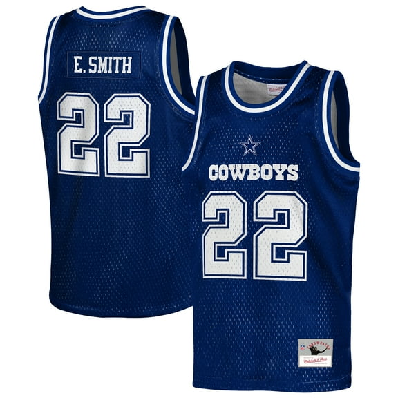Youth Mitchell & Ness Emmitt Smith Navy Dallas Cowboys Retired Player NFL Basketball Fashion Jersey