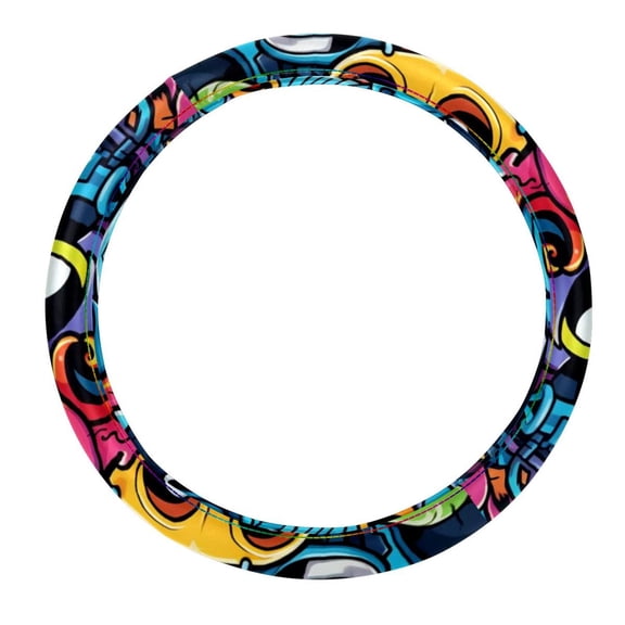Graffiti 14.5 Inch Printing PVC Leather Auto Accessories Steering Wheel Cover for Car Wheel Covers