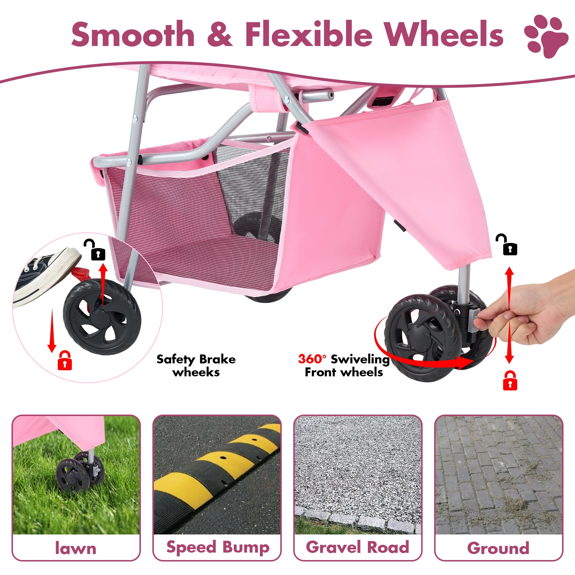 Gianna 3-Wheel Pet Stroller for Dogs, Jogging Stroller with Breathable Mesh Window, Large Storage Basket and Cup Holder