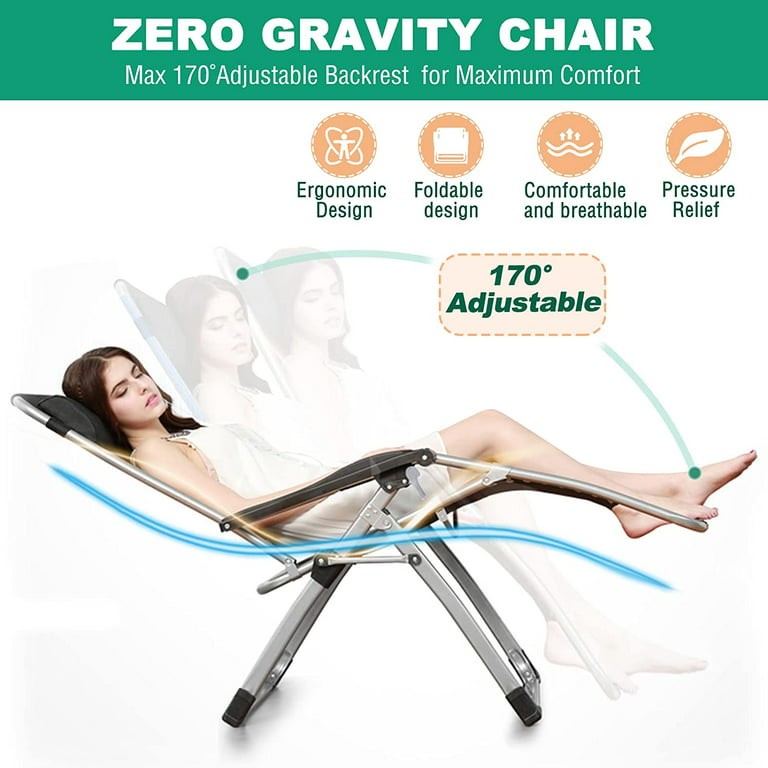 Slsy Zero Gravity Chair, Folding Reclining Lounge Chair with Cushion &  Pillow, Side Table for Camping, Lawn, Garden, Support 440lbs 