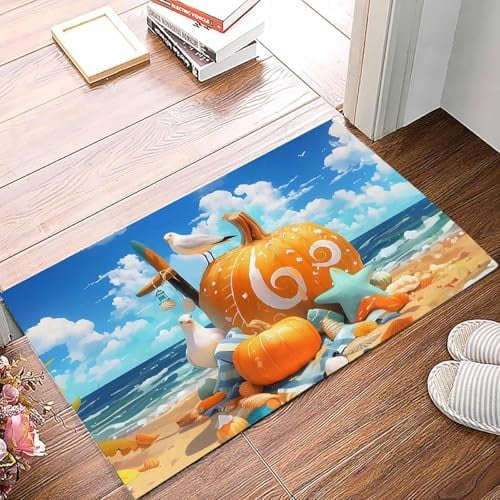 Doormat Indoor Entrance Home Decor Door Mat Coastal Pumpkins Floor Rugs for Kitchen Bathroom Fall Nautical Starfish Beach Funny Welcome Mat 16x24 Inch.