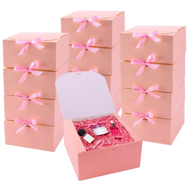 Cajas de regalo WLUSEAXI, paquete de 12 unidades con tapa, papel kraft rosa