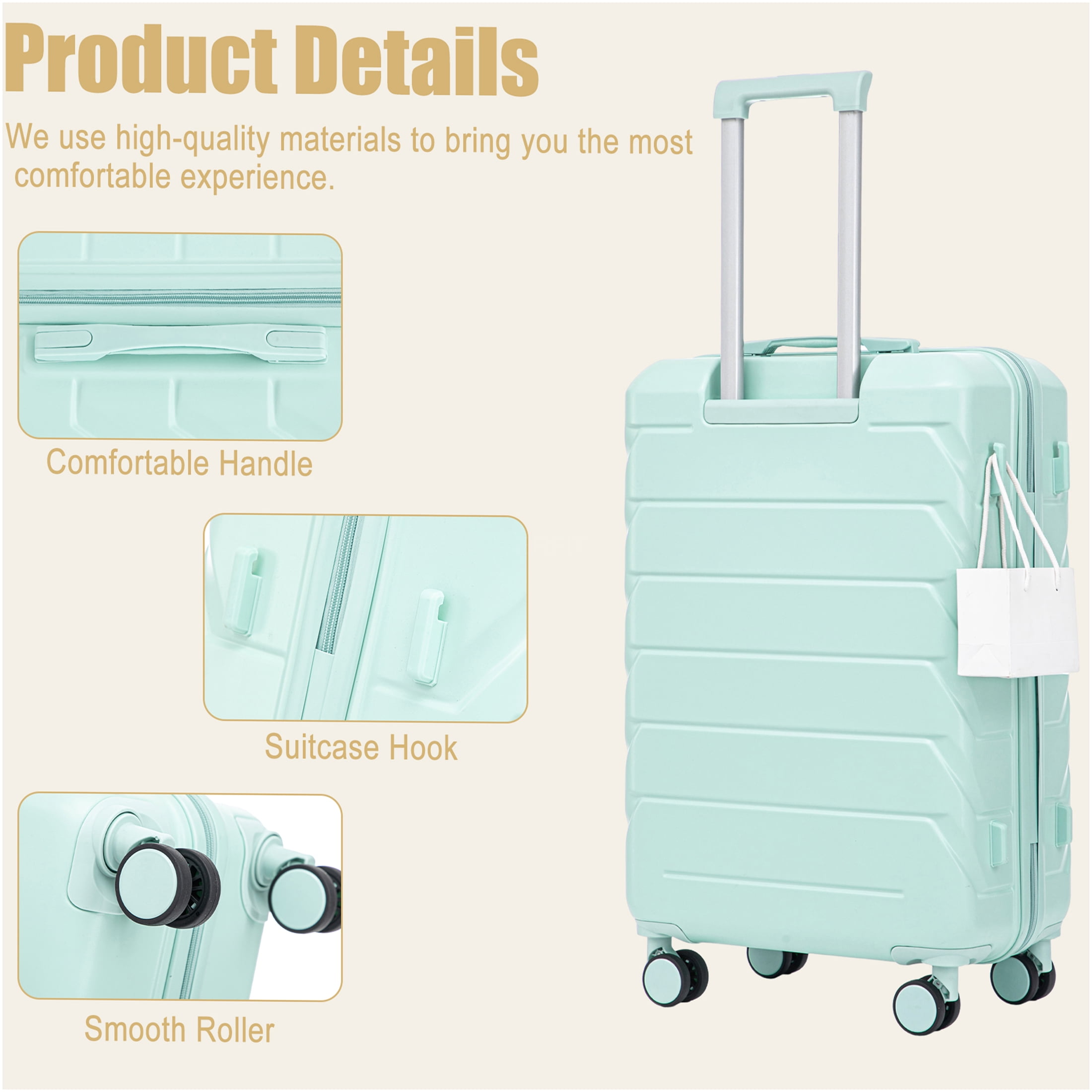JERFIT Large Checked Luggage 28 Inch ABS Hardshell Suitcase with Spinner Wheels & TSA Lock, Mint Green