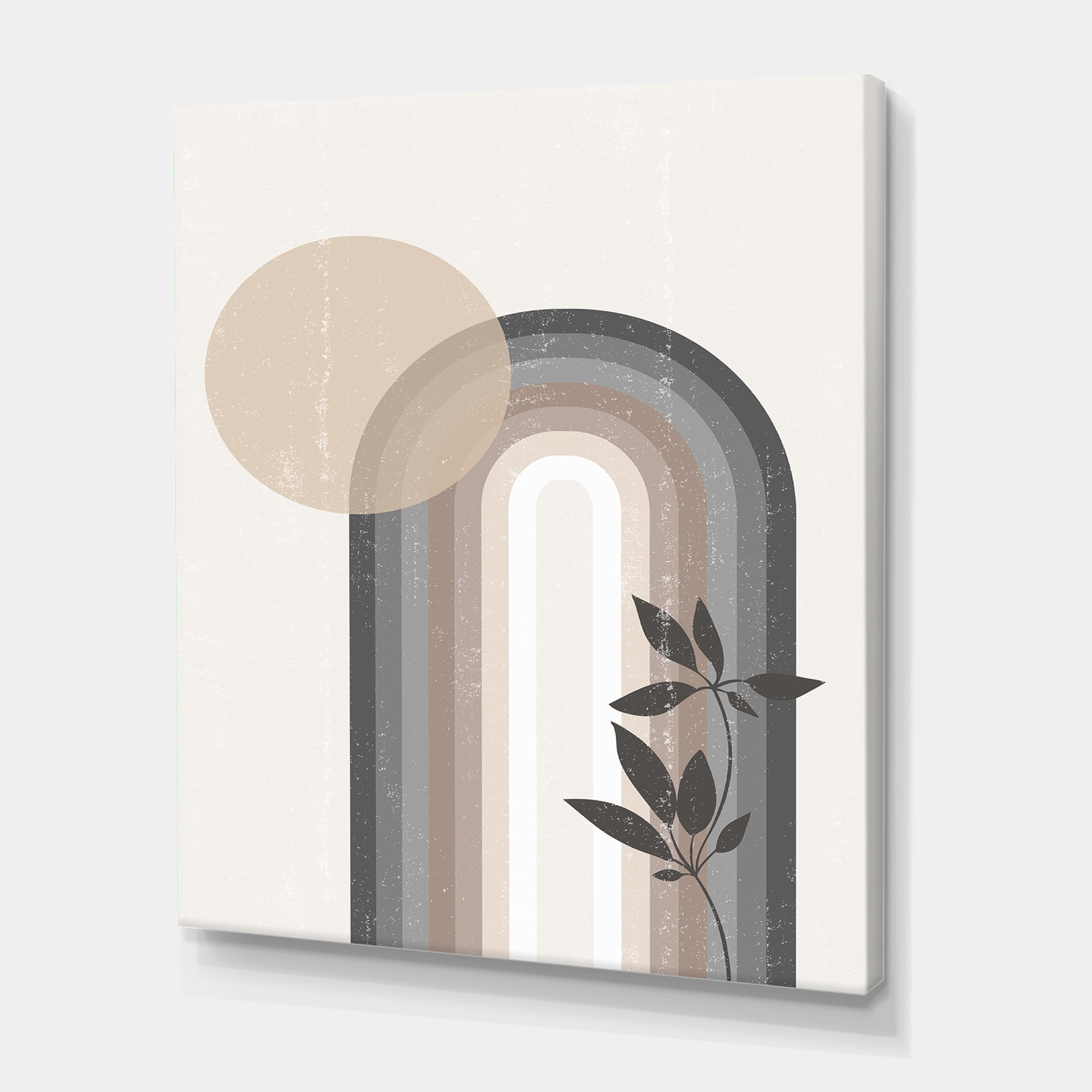 Designart ' Abstract Rainbow Moon and Sun In Earth Tones III ' Modern Canvas Wall Art Print