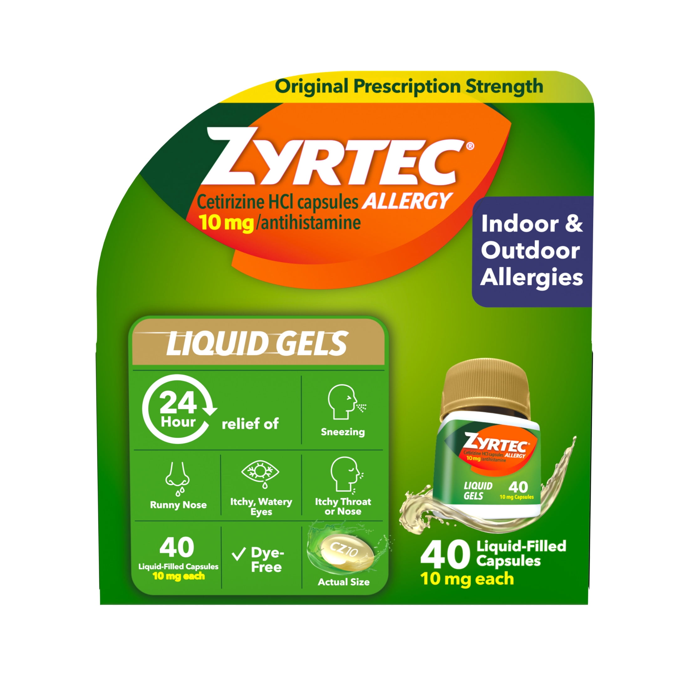 (3 pack) Zyrtec 24 Hour Allergy Relief Antihistamine Capsules, 40 Count
