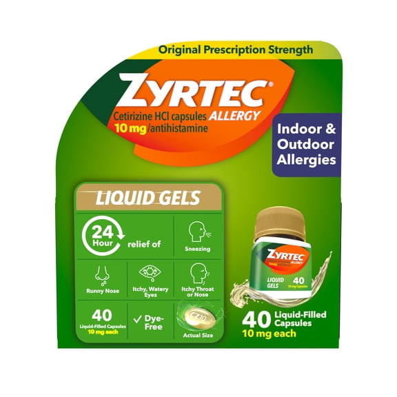 Zyrtec 24 Hour Allergy Relief Antihistamine Capsules, 40 Count