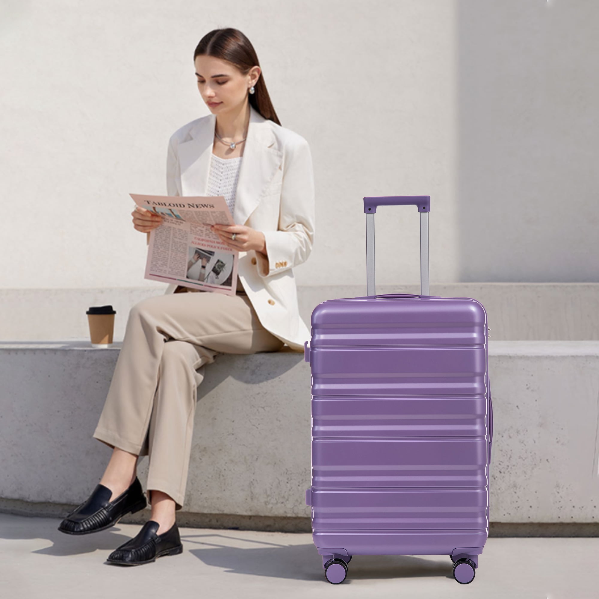 20"/24"/28" 3 pcs/set in ABS Spinner Wheel Luggage, Carry on Suitcase, Matching Color, Combination Lock (Purple)