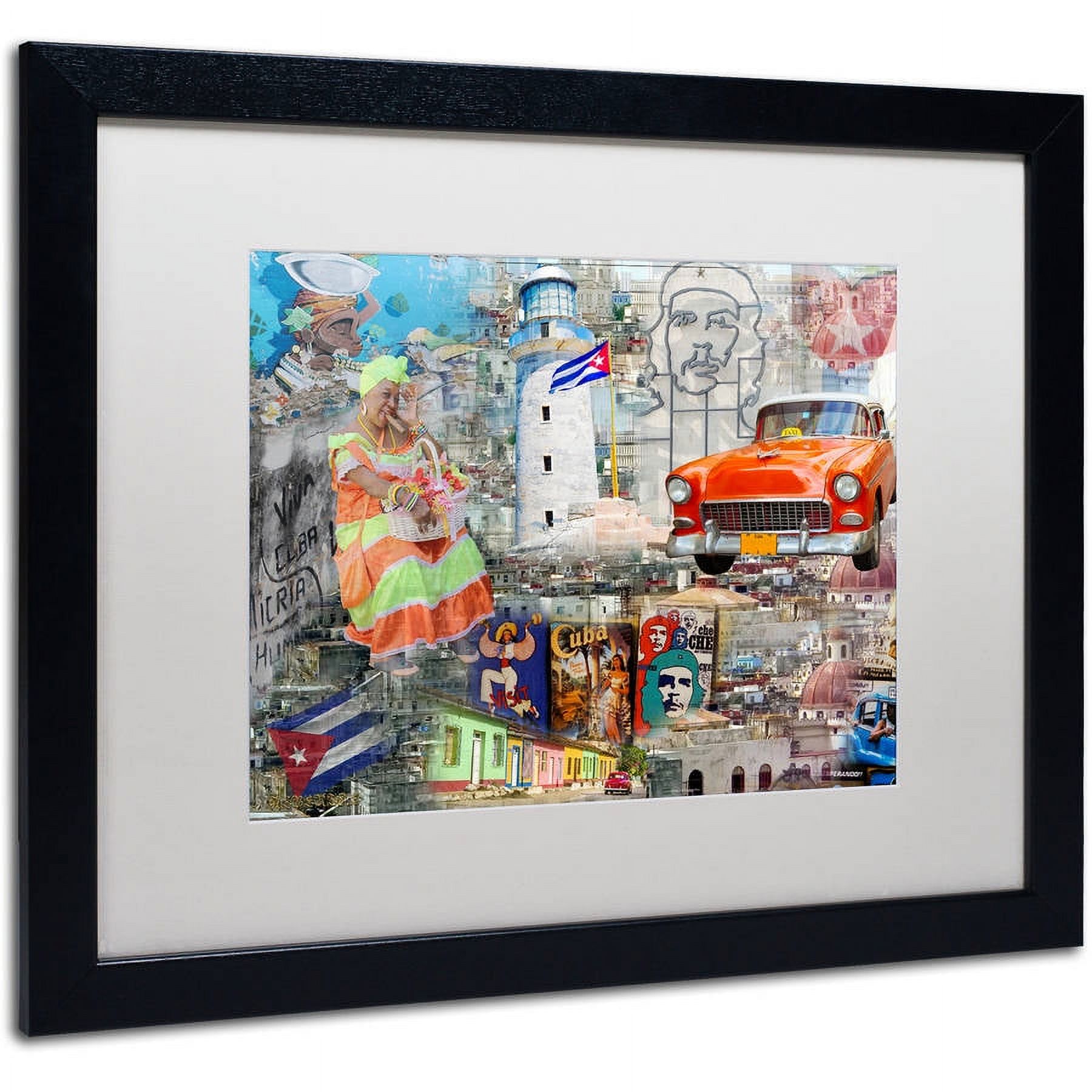 Trademark Fine Art "Red Taxi" Canvas Art by Alberto Lopez, White Matte, Black Frame