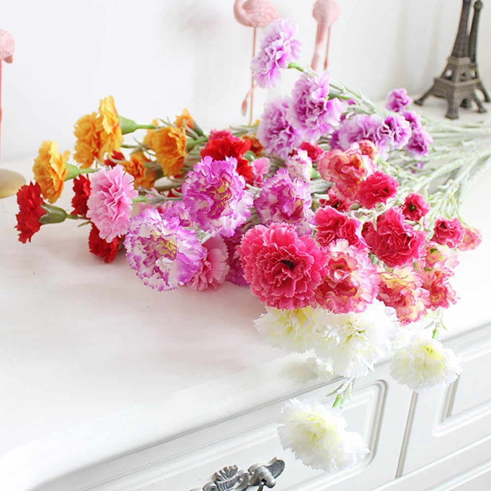 5heads 7.56in Pink Carnations Artificial Flowers Carnations Flowers Silk Flowers Pink Flowers Fake Flowers for Wedding Mother Home Office Decoration(Pink)