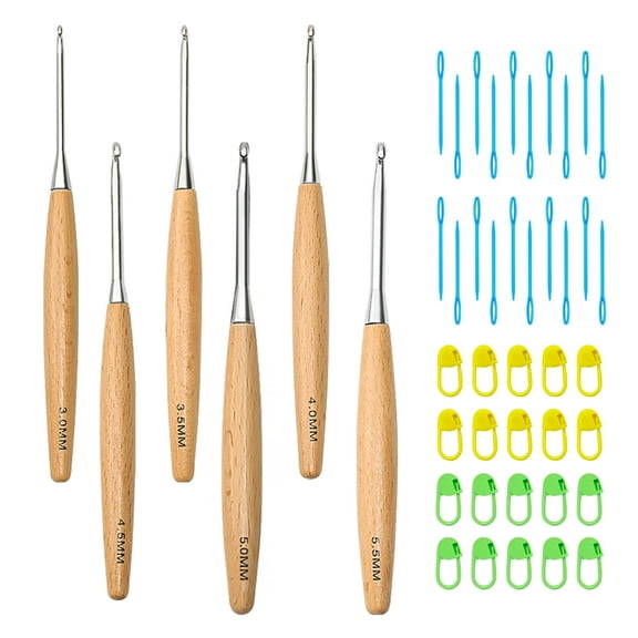 Crochet Hook Set with Wooden Handle, Crochet Needles for Yarn, Crochet Hooks for Arthritic Hands, Knitting Needle Crochet Kit for Beginners Arthritic Hands Blanket 3.0 mm-5.5 mm