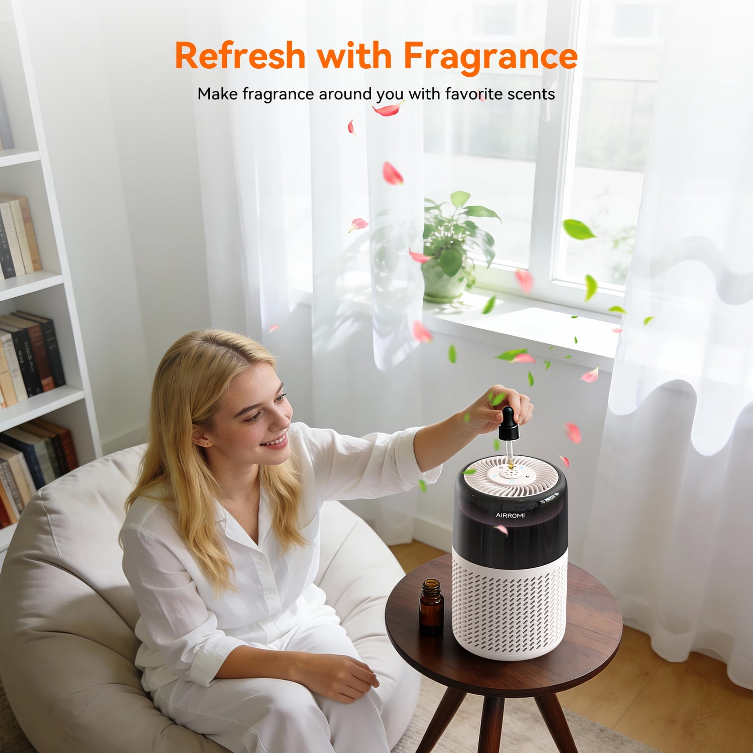 AIRROMI HEPA Air Purifier for Pet Owners, Included Activated Carbon Filter, Air Cleaner with Night Light for Allergies and Asthma Suffers,A2005,Beige