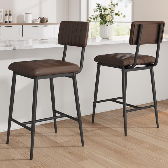 Brown Thick Cushion Metal Leg Counter Height Bar Stools 2-Pack