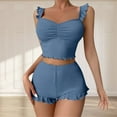 thumbnail image 6 of Women Spring Outfit Sleeveless Round-Neck Blouses & Shirts Sets Women 2 Piece Outfit Set Sleeveless Tops Short Pants Nightshirt Homewear Pajamas Womens 2 Piece Set Blue m, 6 of 6