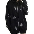 thumbnail image 6 of Qiylii Women's Long Hoodie, Rhinestone Cross Pattern Loose Full Zip Sweatshirt, 6 of 9
