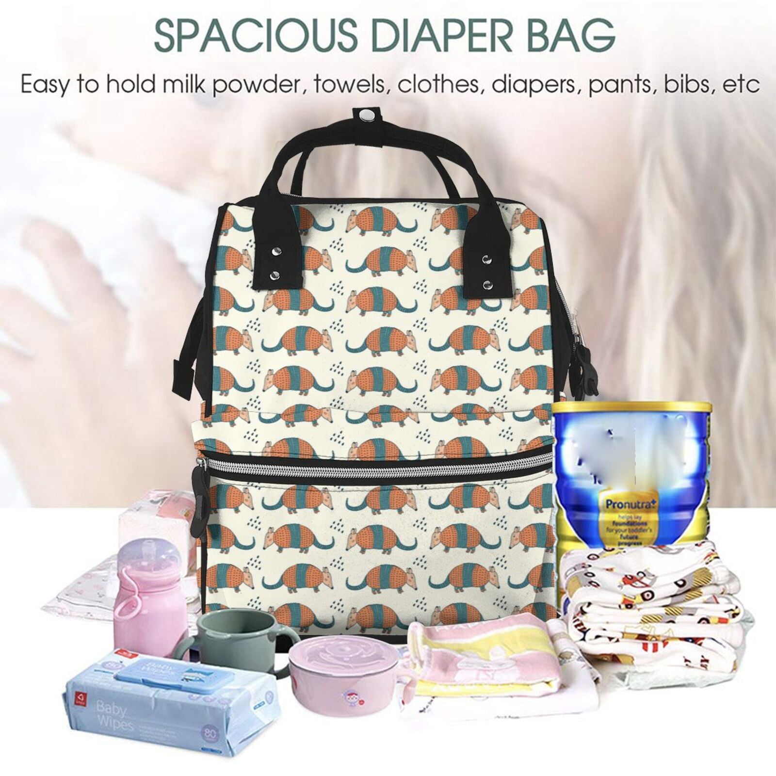 Fuzoiu Colorful Armadillos Print Diaper Bag Backpack,Baby Essentials Travel Tote,Multi function Waterproof Diaper Bag, Travel Essentials Baby Bag - Unisex