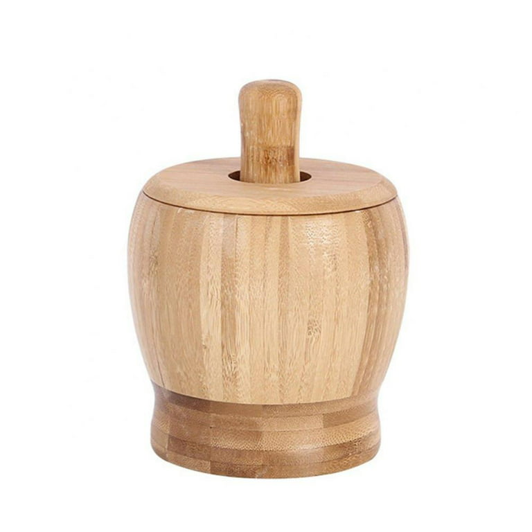 Mortar Bowl Garlic Masher Wooden Grinding Crusher Bamboo Spice