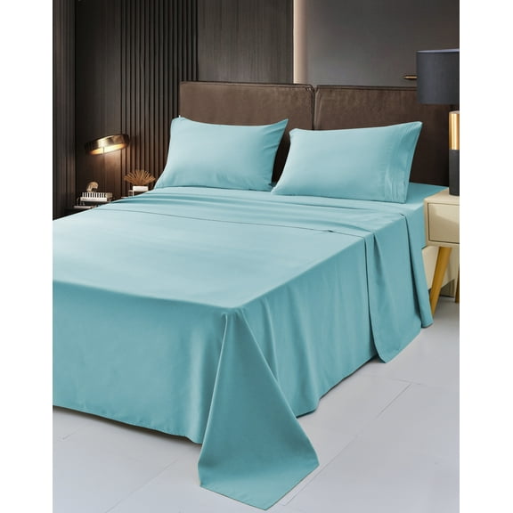 6 Piece Rayon Made From Bamboo Sheet Set by OKAO, King Aqua Sheets-Silky Soft- Wrinkle Free - Deep Pockets-Softer and Stronger Than Cotton - 1 Fitted Sheet, 1 Flat, 4 Pillowcases King, Aqua