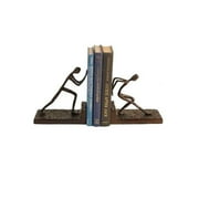 Angle View: Handcrafted Cast Aluminum Men Pushing Books Together Sculpture