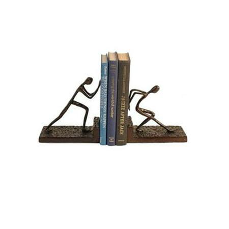 Handcrafted Cast Aluminum Men Pushing Books Together Sculpture