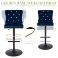 thumbnail image 3 of Adjustable Velvet Bar Stools with Back, Fashionable Swivel Counter Height Bar Chairs with Thick Cushion, Crystal Button Tufting and Gold Nailhead Trim for Kitchen, Dining, Pub, or Café (Deep Blue), 3 of 7