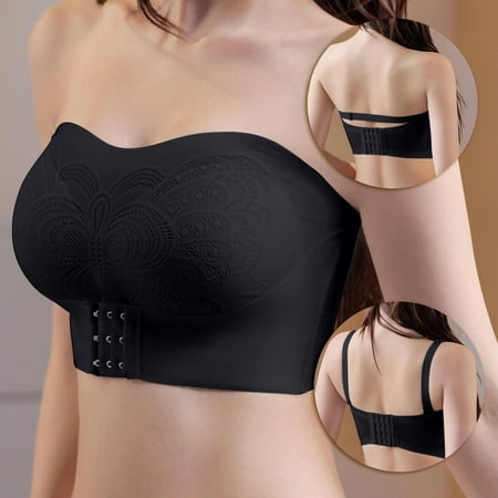 GENGING Clearance Womens Clothing Women Sexy Lingerie Stapless Bandeau Top Steel Ring Front Buckle No Marks Strap Detachable Shoulder Strap Slip Large Size Beautiful Back Bra Sports Underwear