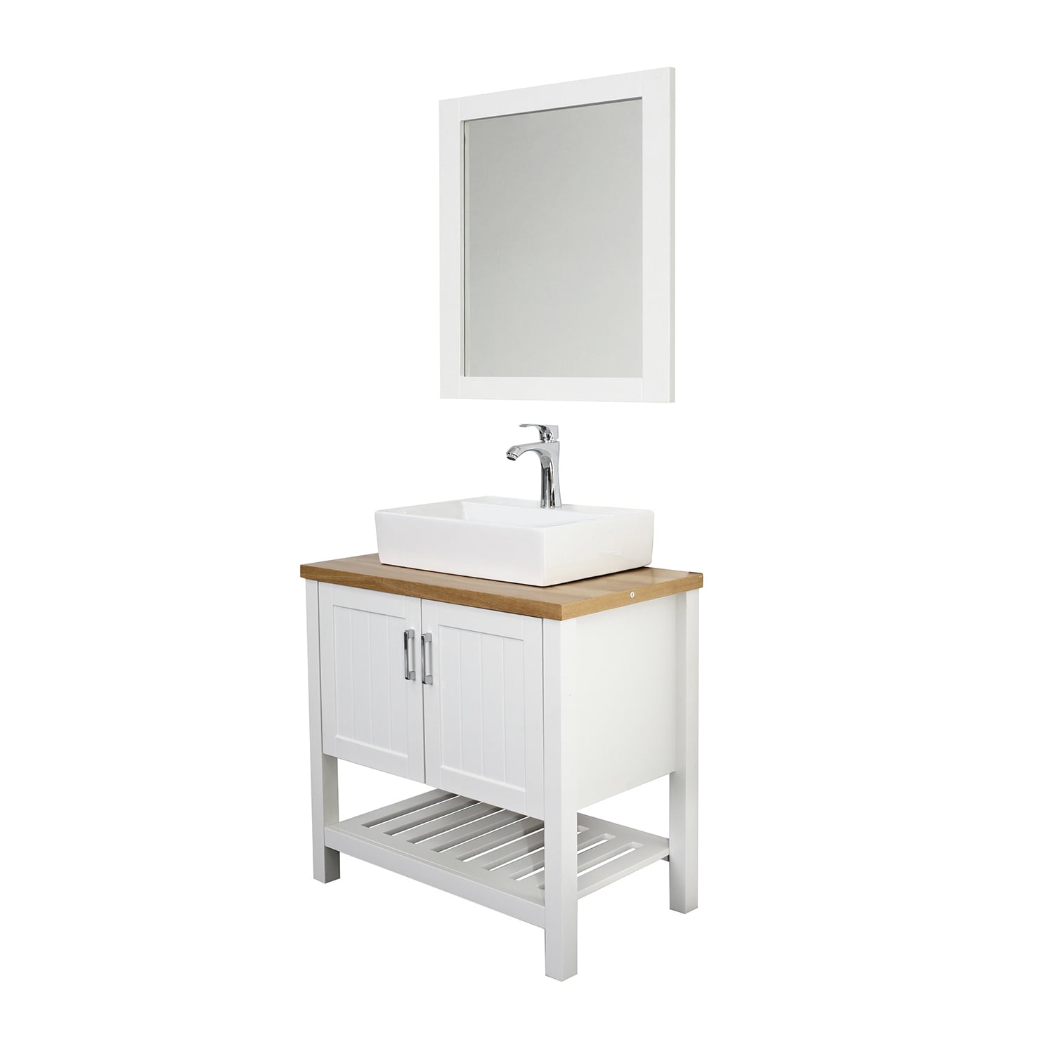 Demi Bonn 32" Bathroom Vanities Cabinet with Sink, Doors, Open Shelf and Mirror, Single Bathroom Vanity Cabinet, Faucets and Drains Not Included, White