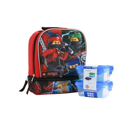 Boys Lego Ninjago Insulated Lunch Bag 2 Compartments w/ Snack Container