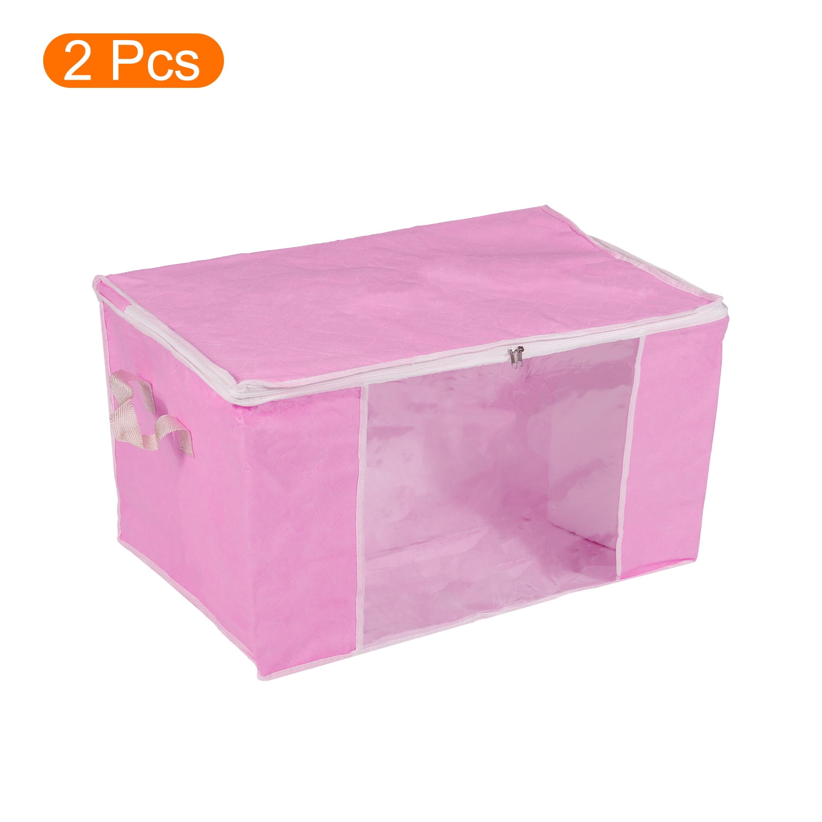 Unique Bargains Clothes Storage Bag Foldable Closet Organizers with Handles Pink