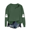thumbnail image 3 of YOIAVAIOY Womens Halloween Sweatshirts Cute Ghost Heartbeat Print Fleece Crewneck Sweatshirt Spooky Season Holiday Shirt Fall Fashion Pullover Tops Army Green M, 3 of 9
