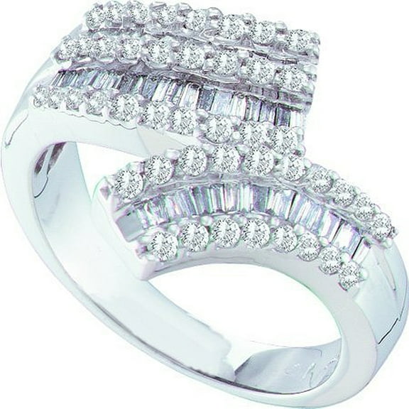 Dazzlingrock Collection 0.86 Carat (ctw) 14k Round & Baguette Cut White Diamond Ladies Fashion Right Hand Band Ring, White Gold