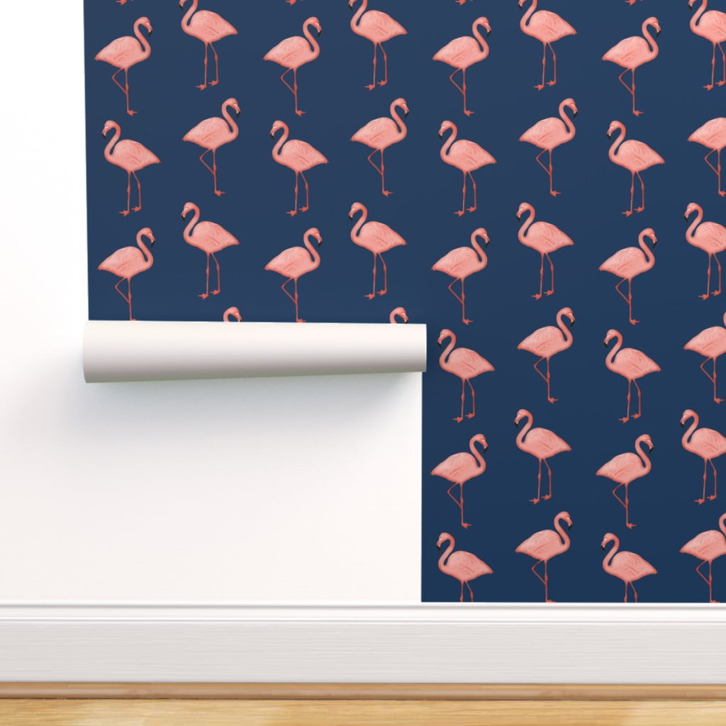 Peel & Stick Wallpaper Swatch - Flamingos Navy Flamingo Pink Coral