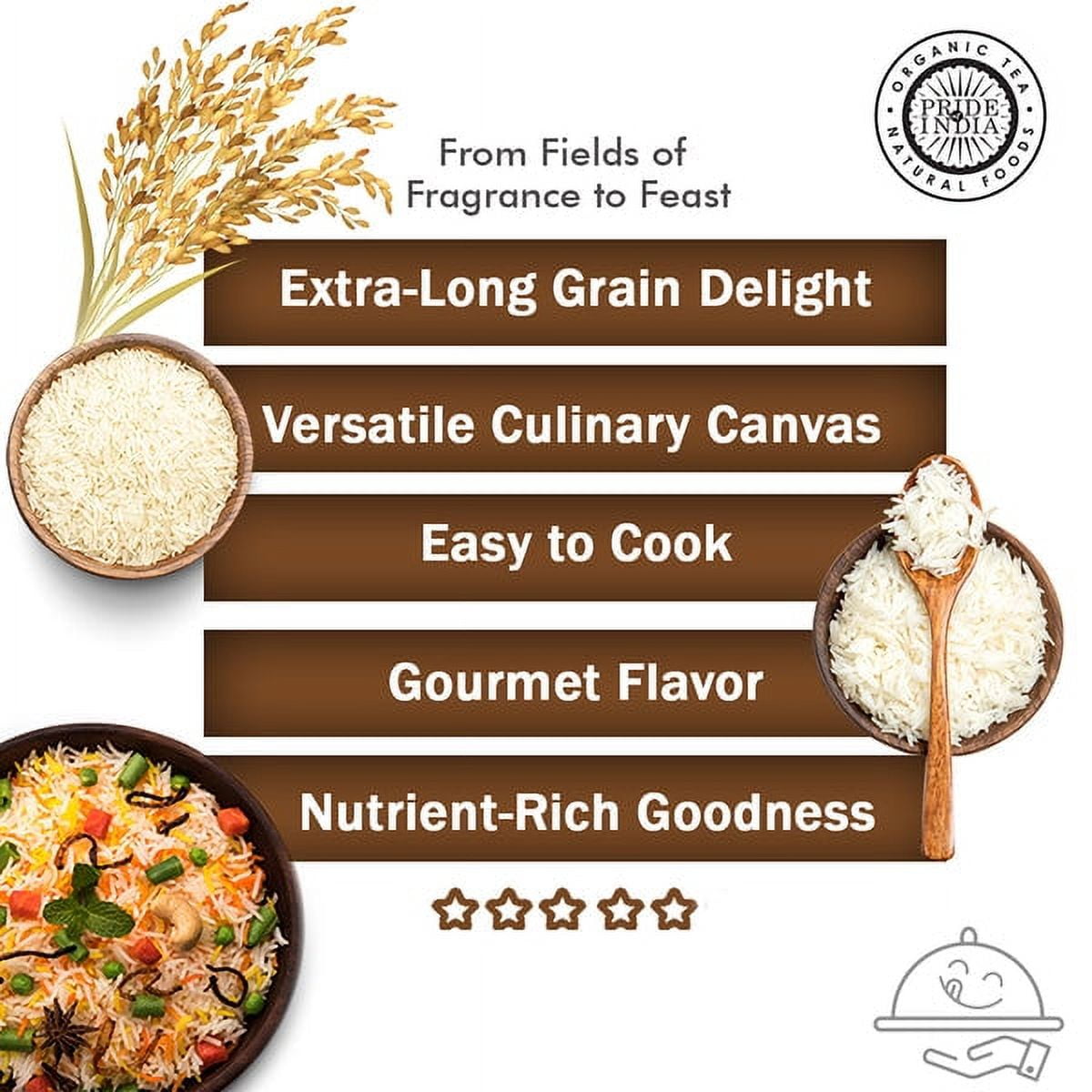 Pride Of India - Pack of 6 - Naturally Aged White Basmati Rice, Extra Long Grain, 1.5 lbs Jar, Gluten-Free