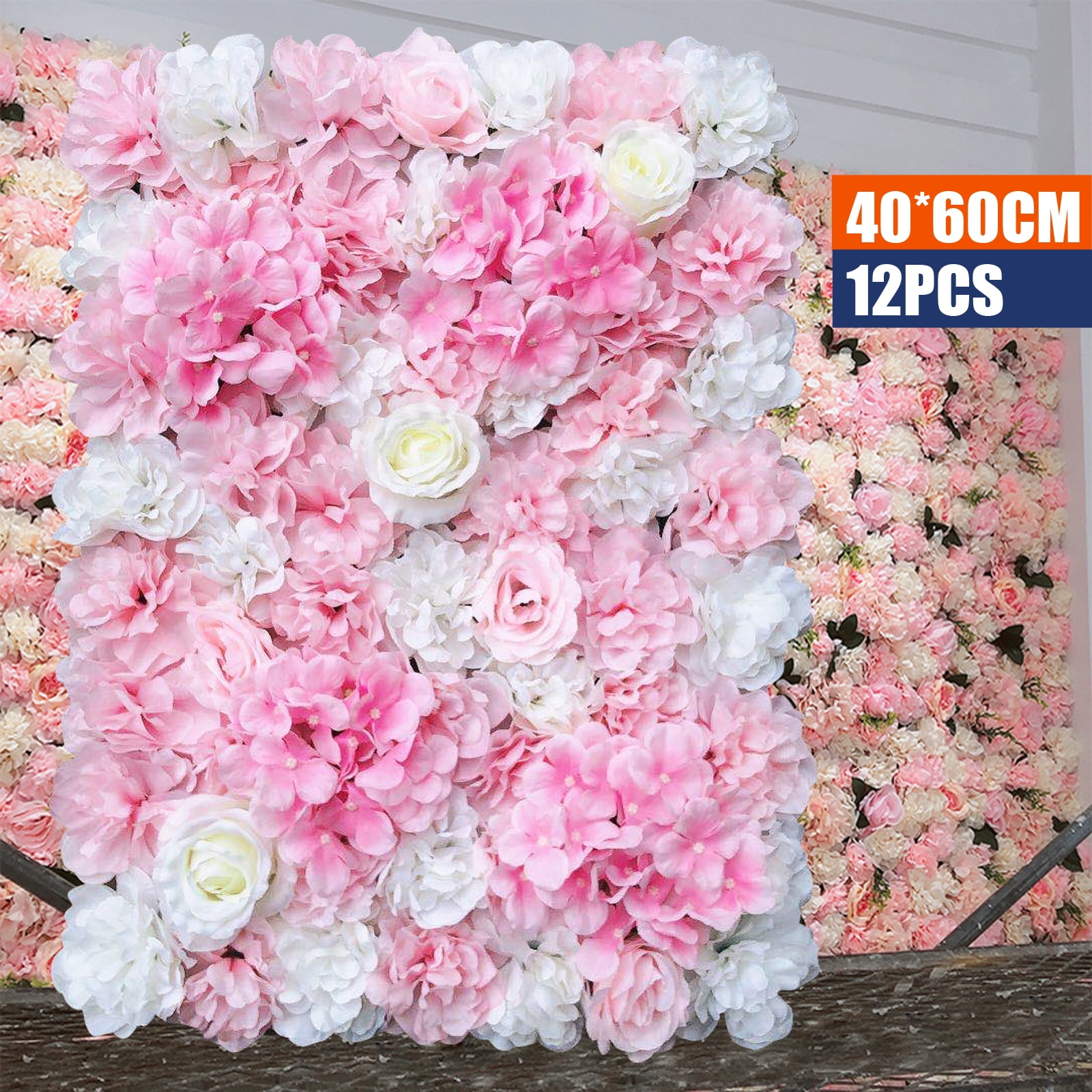 Miumaeov 12 Pack Artificial Flower Wall Panels 24" x 16" Pink&White