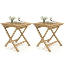 Gymax Set of 2 patio bistro table teak wood dining table outdoor square table