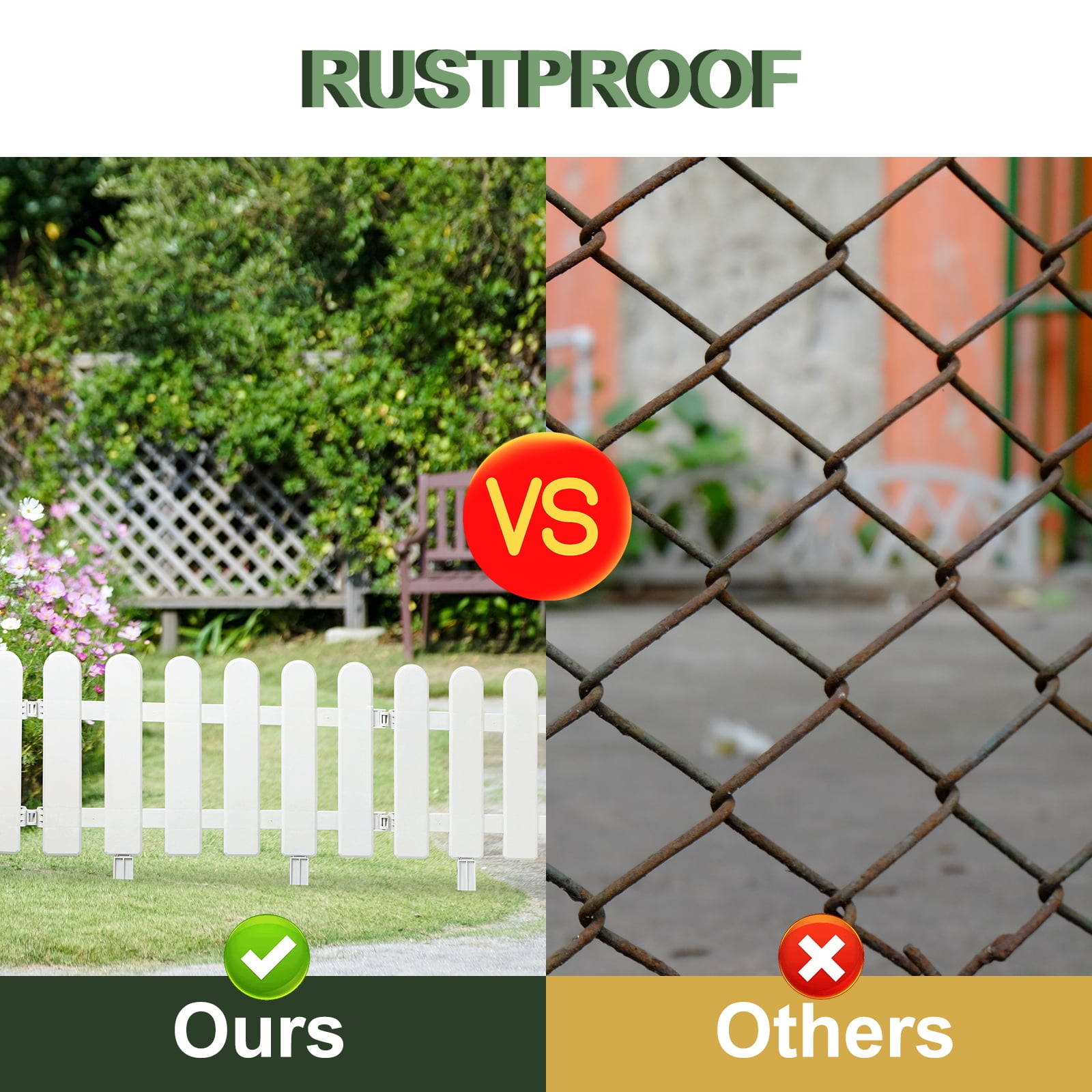 Plastic Decorative Garden Fence, 16" (H) x 27.5FT (L) Outdoor Patio Garden Animal Barrier White