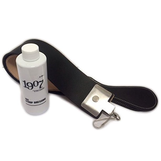 Razor strop 2" x 22" leather hide dual straps with swivel clip used for