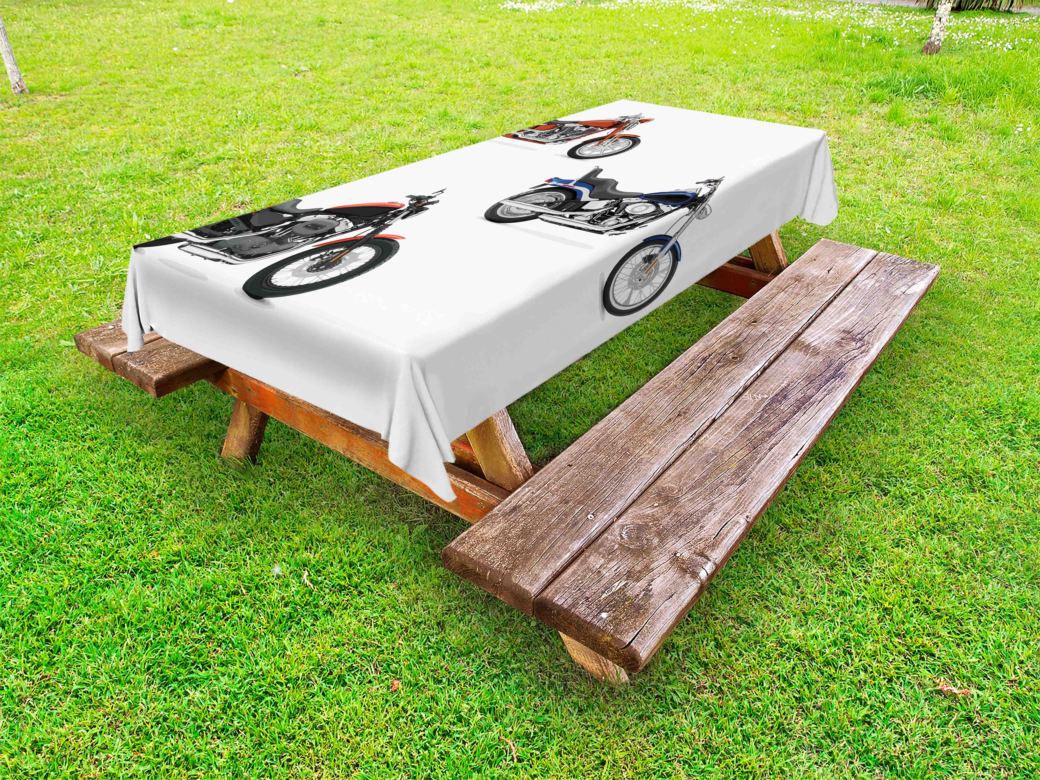 Motorcycle Outdoor Tablecloth, Illustration of Three Motorcycles