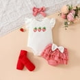 thumbnail image 2 of TOOYOU Girls Summer Outfit Sets Waf Fle Knit Floral Footies Romper Set With Ruffle Trim Triangle Shorts For Baby Girls Casual Outfit Sets For School Size 9 -12 Months Watermelon Red, 2 of 9
