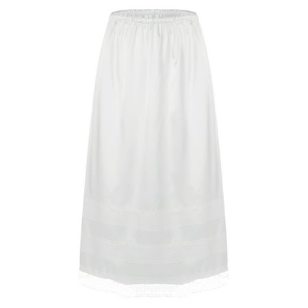 CHICTRY Womens Lace Underskirt Petticoat Under Dress Half Slip Lace Trim Long Skirt A White XXL