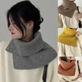 thumbnail image 2 of Women Solid Color Ribbed Knit Faux Collar Neck Guard Winter Turtleneck Dickey Asymmetrical Split Scarf Shawl with Button, 2 of 6